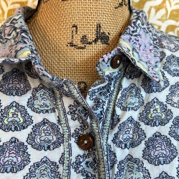 Free People Happy Holibabe Printed Long Sleeve Sleepshirt in Indigo Combo size M - Picture 10 of 16